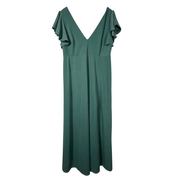 Birdy Grey Dress 1X Curve Hannah Empire V Neck Flutter Sleeve Green Crepe - Picture 1 of 9
